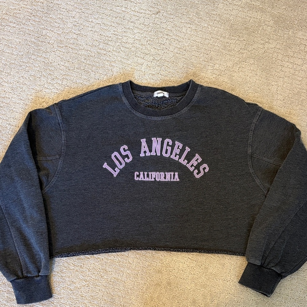 Garage Charcoal and Pink Graphic Crop Sweatshirt